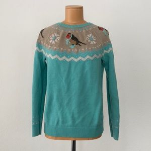 Talbots fair isle bird sweater 70%nylon/30% lambswool
